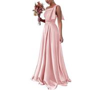 HPPEE Robe de demoiselle d'honneur asymétrique en satin pour femme, robe formelle pour invitée de mariage, rose, 34