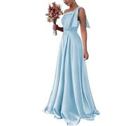 HPPEE Robe de demoiselle d'honneur asymétrique en satin pour femme, robe formelle pour invitée de mariage, bleu clair, 40