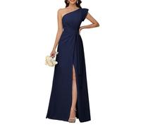 HPPEE Robe de demoiselle d'honneur asymétrique pour femme avec fente froncée longue robe formelle d'honneur, bleu marine, 34