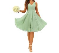 HPPEE Robe de demoiselle d'honneur courte plissée à col en V sans manches en mousseline de soie, vert sauge, 36