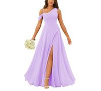 HPPEE Robe de demoiselle d'honneur longue froncée en mousseline de soie pour femme, lilas, 56 Grande taille