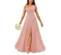 HPPEE Robe de demoiselle d'honneur longue froncée en mousseline de soie pour femme, rose, 42