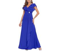 HPPEE Robe longue mère de la mariée pour femme avec manches cape et volants en mousseline de soie, bleu marine, 60 plus