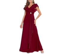 HPPEE Robe longue mère de la mariée pour femme avec manches cape et volants en mousseline de soie, bordeaux, 60 plus