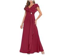 HPPEE Robe longue mère de la mariée pour femme avec manches cape et volants en mousseline de soie, Rose désert, 60 plus
