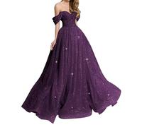 HPPEE Robes de bal à épaules dénudées Robe de bal longue en tulle pailleté Robe de soirée formelle WYX486, violet, 36