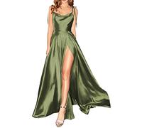 HPPEE Robes de demoiselle d'honneur de mariage à épaules dénudées A-Line Robes de soirée formelles avec fente haute, vert olive, 46