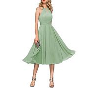 HPPEE Robes de demoiselle d'honneur de mariage pour juniors, robes de cocktail courtes sans manches à dos ouvert avec poches, vert sauge, 34