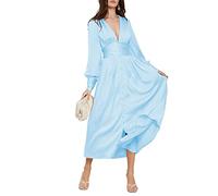 HPPEE Robes d'invités de mariage, manches longues, longueur cheville, col en V, robes de soirée pour femmes et juniors, bleu ciel, 42