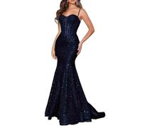 HPPEE WYX428 Robe de soirée formelle sirène à paillettes pour femme avec bretelles spaghetti, bleu marine, 40