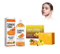 Hppsctink 100ml Tonique au Curcuma et 100g Savon au curcuma, Hydratation en Profondeur, Raffermissement et Hydratation, Tonique hydratant pour la peau du visage, soap