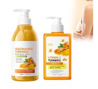 Hppsctink 300ml Lait Corporel au Curcuma et 520ml Nettoyant corporel au curcuma, Hydratant et Blanchissant, Nourrissant, Lotion Corporelle Hydratante, cream