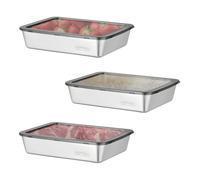 Hpraewa 3 PCS Boite Inox,Boite Alimentaire 2200 ml Conservation en Acier Inoxydable, Plat Inox Avec Couvercle, Réutilisables Pour Bonbons et Confitures, Fruits, Salades,Fromages