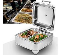 HPTHLY Ensemble Chauffe-Plats pour Buffet, Chauffe-Plats Carré en Acier Inoxydable pour Conserver La Fraîcheur Et Le Goût des Aliments, 6 L/400 W, sur Pied(1/2 Plat Alimentaire)
