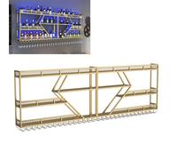 HPTHLY Étagère À Vin Murale avec Support pour Verres À Vin, Étagère À Liqueur, Mini-Bar, Étagère À Verres À Vin Suspendue, Étagère À Whisky, Armoire De Bar Murale, Or-,Gold-Blue Light-240 * 20 * 86cm