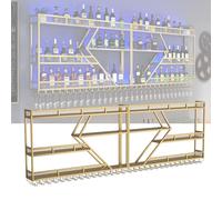 HPTHLY Étagère Murale pour Bouteilles De Vin, Support pour Verres À Vin, Étagère pour Boissons Alcoolisées, Mini Étagère Murale pour Bar, Lumière Chaude Dorée, 200 X 2,Gold-Warm Light-200 * 20 * 86cm