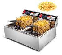 HPTHLY Friteuse À Gaz Friteuse Électrique avec Panier Friteuse À Huile en Acier Inoxydable, Friteuse À Cuve Unique avec Panier Amovible Chauffage, Réglage De La Tempé,10lx2