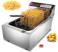 HPTHLY Friteuse Électrique À Panier, en Acier Inoxydable, À Cuve Unique, avec Panier Amovible Et Résistance Chauffante, Réglage De La Température, pour Cuisine, Resta