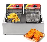 HPTHLY Friteuse Robuste en Acier Inoxydable, 12 L, 5 000 W, Double Cuve, Thermostat, pour La Cuisine, La Dinde, Les Frites Et Les Restaurants.