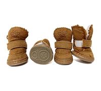 HPWFHPLF Lot de 4 bottes pour chien - Protections antidérapantes pour pattes de petits chiens, chihuahua, yorkshire, Poméranie - Raquettes d'hiver avec semelle robuste (marron, taille 1)