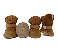 HPWFHPLF Lot de 4 bottes pour chien - Protections antidérapantes pour pattes de petits chiens, chihuahua, yorkshire, Poméranie - Raquettes d'hiver avec semelle robuste (marron, taille 5)