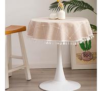 Hpxrom Petite nappe ronde en coton et lin marron clair, résistante à la poussière, lavable, broderie bohème, nappe rustique pour café, cuisine, salle à manger, décoration de table de 91,4 cm