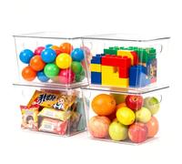 HPYLIF·H Lot de 4 boîtes de rangement transparents en plastique avec poignées et couvercle pour réfrigérateur, placard, cuisine, garde-manger, armoire, 29 x 19 x 15 cm