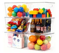 HPYLIF·H Lot de 6 boîtes de rangement transparents en plastique avec poignées et couvercle, pour réfrigérateur, placard, cuisine, garde-manger, armoire, 29 x 19 x 15 cm