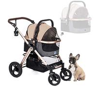 HPZ Pet Rover Prime Poussette de luxe 3 en 1 pour chien/chat (sac de transport + siège auto + poussette) avec sac de transport détachable, pneus en caoutchouc sans pompe, cadre en aluminium, poignée