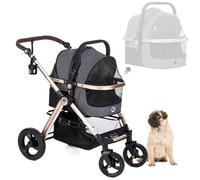 HPZ Pet Rover Prime Poussette de luxe 3 en 1 pour chien/chat/animal domestique (sac de transport + siège auto + poussette) avec sac de transport détachable, pneus en caoutchouc sans pompe, cadre en