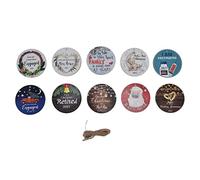 HPZIHUIT 10 pièces tentures de noël en Bois Rond Beau Motif étiquettes de noël avec lanière pour Cadeau de décoration d'arbre de noël