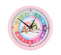 HPZIHUIT Horloge Murale en Plastique, Motif Dessin animé coloré, à Quartz, pour Apprendre l'heure dans la Chambre d'enfant ou en Classe. (Rosâtre)