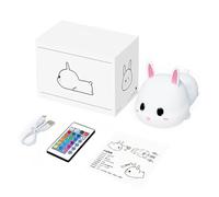 HPZIHUIT Veilleuse en silicone pour enfants, motif lapin mignon, 16 couleurs, télécommande, lampe de chevet rechargeable pour l'allaitement et le sommeil