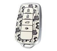 HPZPRPCEW Housse Clé Voiture Cuir Imprimé Rose avec Coque TPU Porte-clés pour Toyota pour Camry pour Corolla pour Avalon pour Prius 2018-2022(Blanc,Single)