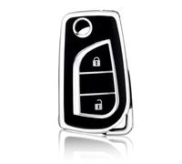 HPZPRPCEW pour Toyota pour Auris pour Corolla pour Avensis pour Verso pour Aygo pour Scion pour Forturner pour Hilux Coque Clé Porte-Clé(Noir Argent)