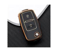 HPZPRPCEW pour VW MK4 pour Bora pour Golf 4 5 6 pour Jetta pour Passat pour Polo pour Touran pour Skoda pour Octavia Coque Clé Voiture TPU(Or Noir,2 Boutons)