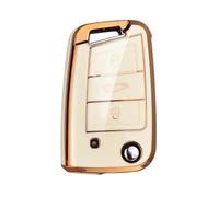 HPZPRPCEW pour VW pour Golf 7 MK7 pour Tiguan MK2 pour T-roc pour T-Cross pour Skoda pour Octavia pour Kodiaq pour Karoq Coque De Clé TPU(White Gold)
