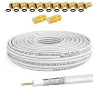 HQ-135 PRO Câble satellite coaxial 130 dB 50 m quadruple blindage pour installations DVB-S / S2 DVB-C et DVB-T BK + 10 fiches F plaquées or et 2 connecteurs F