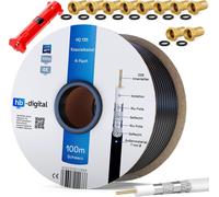 HQ-135dB Pro Incll 100 m Sat Coaxial Cable Stripper + 10 Gold Plated F-PlugsQuadruple Shielded Satellite Antenna for BK DVB-S/S2 DVB-C/C2 DVB-T/T2 Dab+ Radio Systems Black