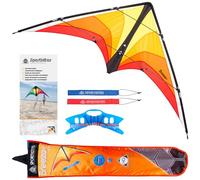 HQ Design Cerf-volant Breezo Cerf-volant de vol, 2 lignes, polyvalent, pour enfants et adultes à partir de 12 ans, 82 x 170 cm, avec 50 kp, 2 x 25 m + passants de 2 à 6 Bft (Blaze)