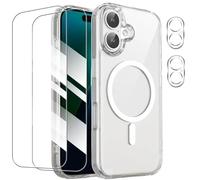 HQ-CLOUD Coque Magnétique Compatible avec MagSafe pour iPhone 16 6,1 Pouces avec 2 Verres Trempés et 2 Caméra Protecteur,Transparent
