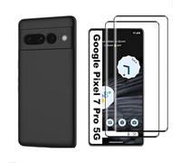 HQ-CLOUD® Coque NOIR Mat en Silicone Souple pour Google Pixel 7 PRO + 2 Verre trempé Film Protection écran - Anti Rayures - Ultra Résistant Dureté 9H