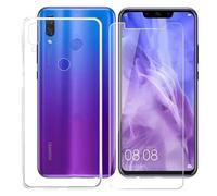 HQ-CLOUD® Coque pour Huawei P Smart Plus 2018 Transparente Silicone en Gel TPU Souple + 2 Verre trempé Film Protection écran - Anti Rayures - Ultra Résistant Dureté 9H