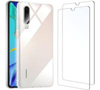 HQ-CLOUD® Coque pour Huawei P30 Transparente Silicone en Gel TPU Souple + 2 Verre trempé Film Protection écran - Anti Rayures - Ultra Résistant Dureté 9H