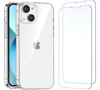 HQ-CLOUD® Coque pour Iphone 13 Transparente Silicone en Gel TPU Souple + 2 Verre trempé Film Protection écran - Anti Rayures - Ultra Résistant Dureté 9H
