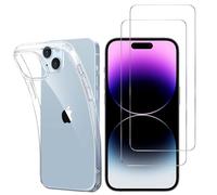 HQ-CLOUD® Coque pour iPhone 15 (6.1") Transparente Silicone en Gel TPU Souple + 2 Verre trempé Film Protection écran - Anti Rayures - Ultra Résistant Dureté 9H