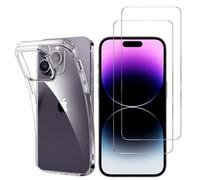 HQ-CLOUD® Coque pour iPhone 15 Pro Max (6.7") Transparente Silicone en Gel TPU Souple + 2 Verre trempé Film Protection écran - Anti Rayures - Ultra Résistant Dureté 9H