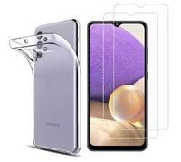HQ-CLOUD® Coque pour Samsung A32 5G Transparente Silicone en Gel TPU Souple + 2 Verre trempé Film Protection écran - Anti Rayures - Ultra Résistant Dureté 9H