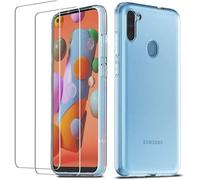 HQ-CLOUD® Coque pour Samsung Galaxy A11/M11 Transparente Silicone en Gel TPU Souple + 2 Verre trempé Film Protection écran - Anti Rayures - Ultra Résistant Dureté 9H