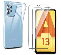 HQ-CLOUD® Coque pour Samsung Galaxy A13 4G Transparente Silicone en Gel TPU Souple + 2 Verre trempé Film Protection écran - Anti Rayures - Ultra Résistant Dureté 9H